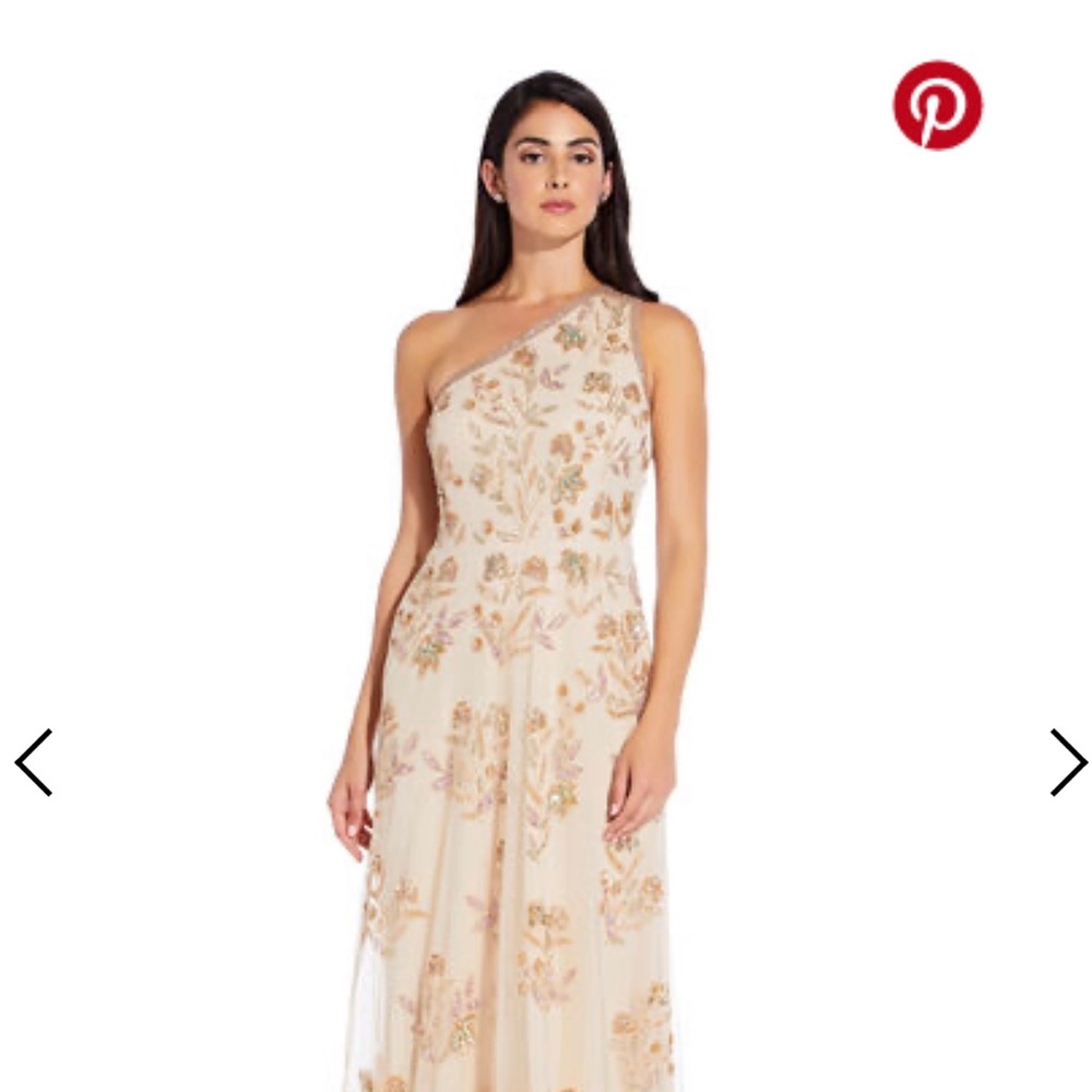Adrianna Papell Beaded One Shoulder Gown
